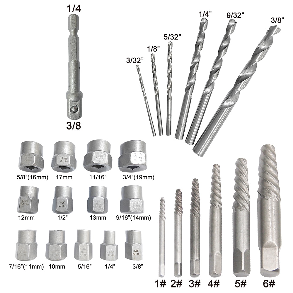 26pc Nut Extractor Screw Extractor Left Rotating Twists Drill Disassembly Tool Sliding Tooth Nut Remover Set 2025 - $44.99 –P10