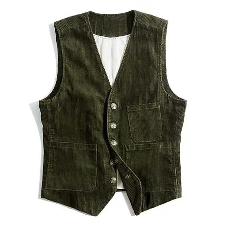 Hombre Chaleco Ropa Cotidiana Vacaciones Noche Retro Antiguo Primavera & Otoño Botón Pana Cómodo Color sólido Botonadura Simple Escote en Pico Ajuste regular Negro Azul Marino Oscuro Verde Ejército 2025 - $45.99 –P5