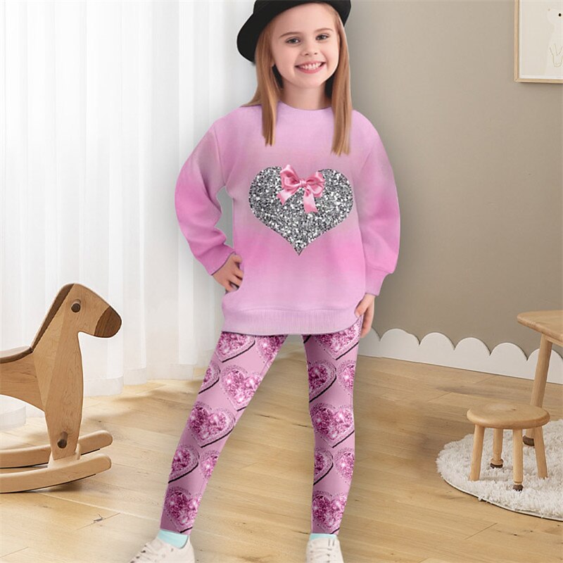 Flickor 3D Krona Sweatshirt & Legging Set Rosa Långärmad 3D-tryck Vår Höst Aktiv Mode Dagligen Barn 3-12 år Rund hals Utomhus Semester Datum Normal 2025 - $20.99 –P2