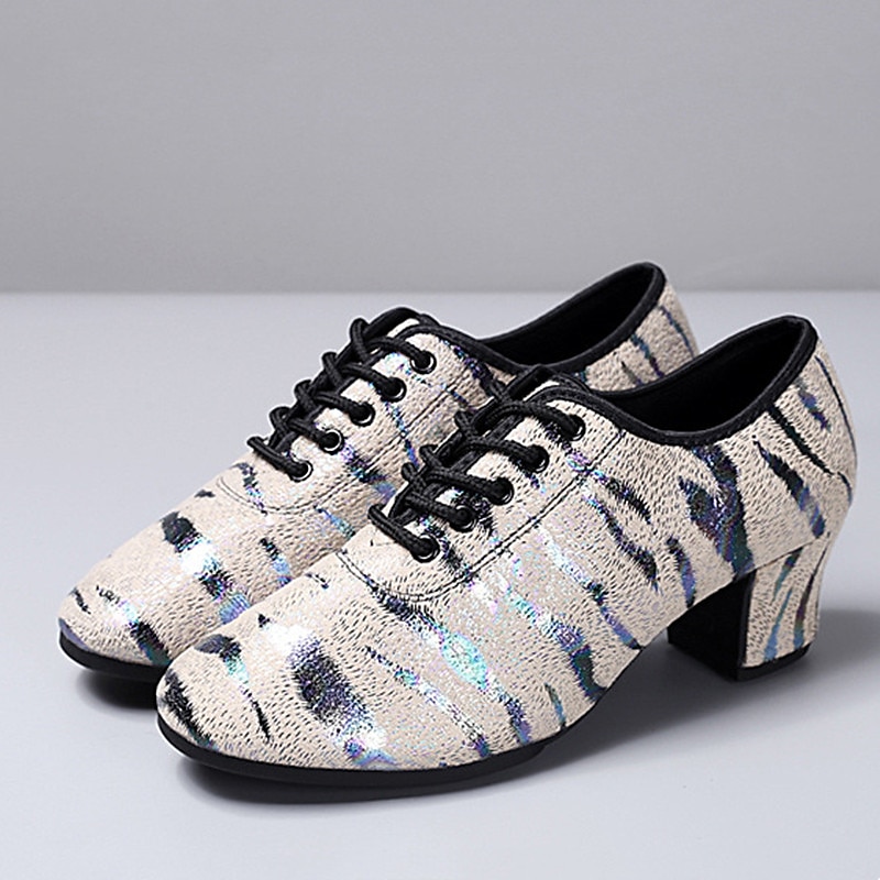 Women's Glitter Dance Shoes with Animal Print, Lace-Up Design, and Comfortable Low Heels for Ballroom, Latin, or Party 2025 - $34.99 –P7