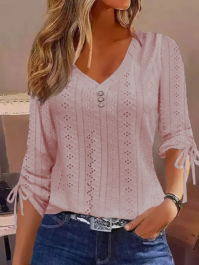 maglietta Occhiello in alto Top eleganti Per donna Nero Bianco Rosa Liscio Pulsante Informale Di tendenza A V Standard S del 2025 a $31.99 –P5