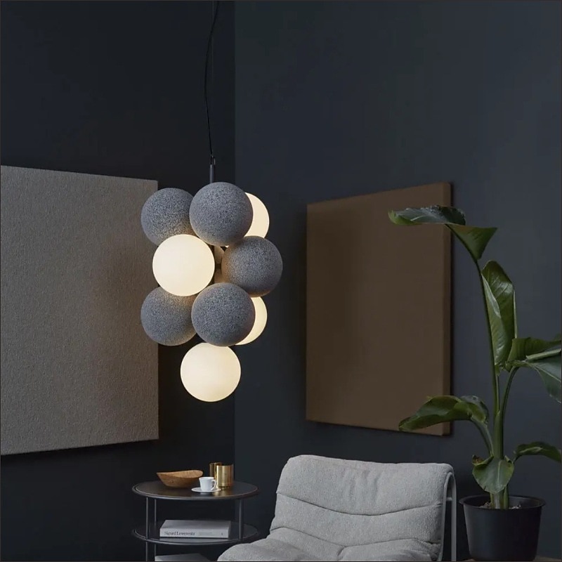 Artistic Style Velvet FabricPVC Simple Found Ball Molecular Pendant Lamp Bedroom Bedside Restaurant Pendant Lamp Creative Molecular Round Ball Pendant Lamp 2025 - $399.99 –P7