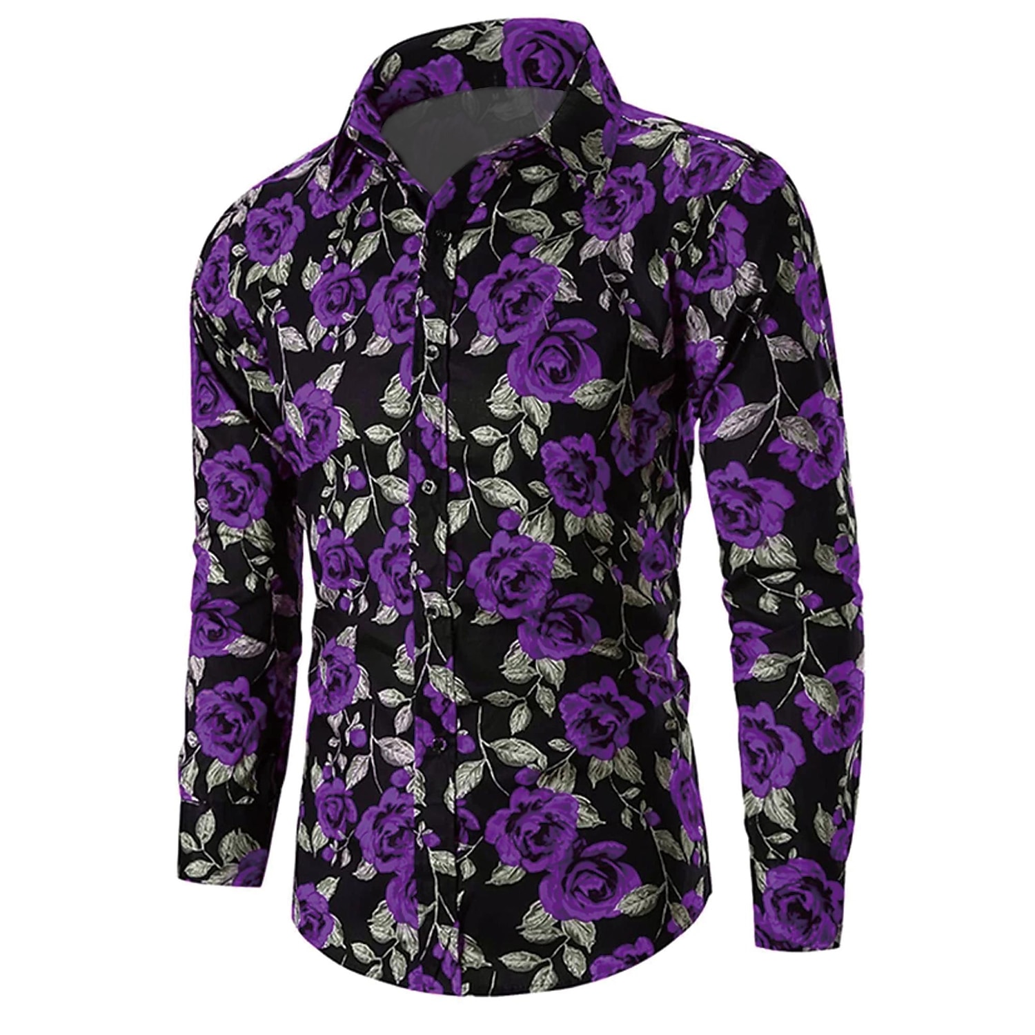 Valentinstag Herren Rose Blumenmuster Hemd Knopfhemd Langarm Brautkleider schlicht Urlaub Casual Wochenende Frühling Sommer Herbst Winter Umlegekragen Bedruckt Button-Down Violett Gelb Rote Blau 2025 - $26.99 –P9