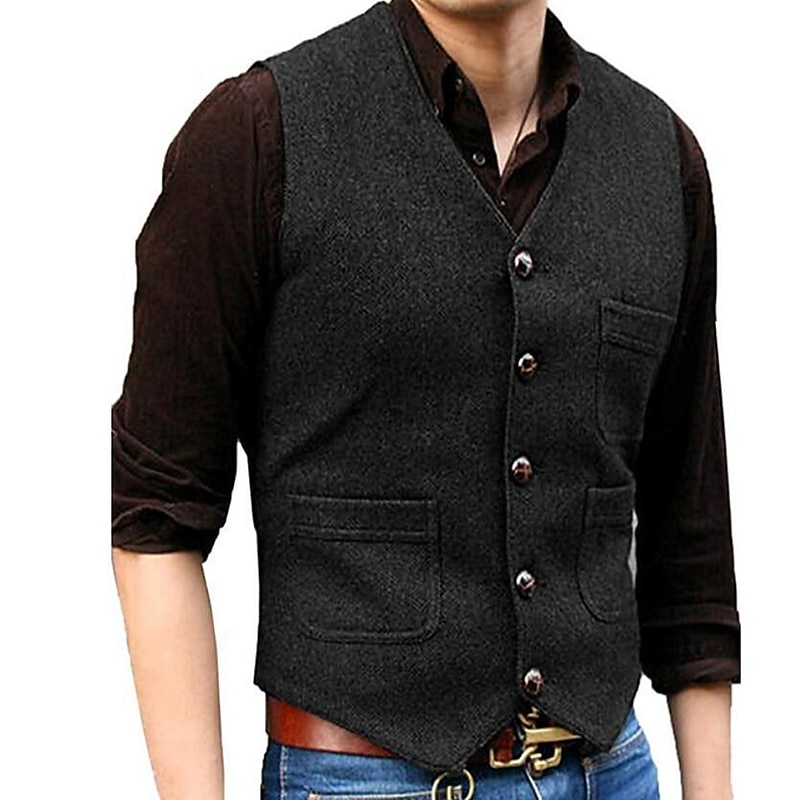 Homme Gilet Usage quotidien Vacances Sortie Mode basique Printemps & Automne Bouton Polyester Confortable Plein Boutonnage Simple Col V Standard Noir Rouge Marine foncé Bleu Océan Gilet de 2025 ? GBP £39 –P8