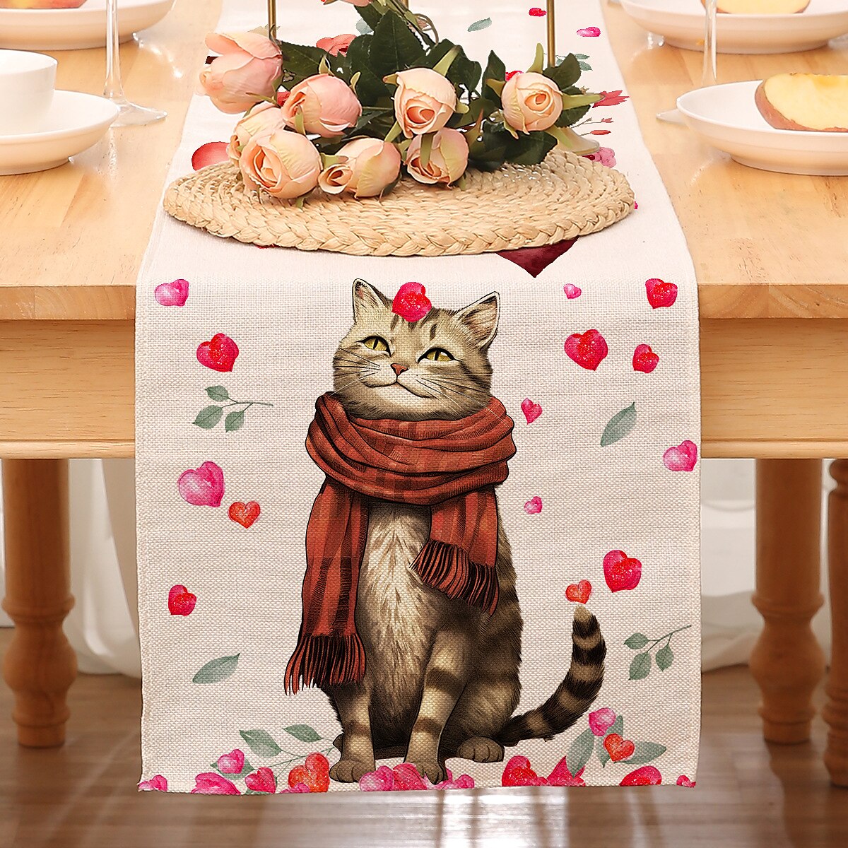 Valentines Day Table Runner Holiday Table Runner Seasonal Farmhouse Burlap Table Cloth for Wedding Anniversary Home Kitchen Dinner Table Party Decor 2025 - $7.49 –P21