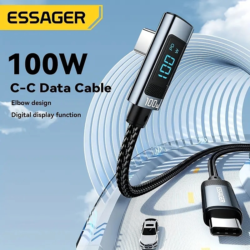 Essager 100W USB C To USB C Fast Charger 90 Degree Angle Charging Cable Display 5A Fast Charging USB C Data Cord 2025 - $16.99 –P3