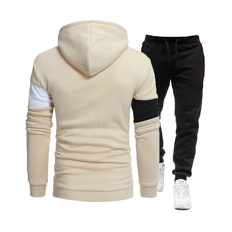 Men's Tracksuit Gym Shirt GYM Pants Workout Outfits Hooded Sports & Outdoor Daily Holiday Quick Dry Soft Color Block Black White Khaki Activewear Streetwear Sport Fall & Winter 2026 - $38.99 –P5