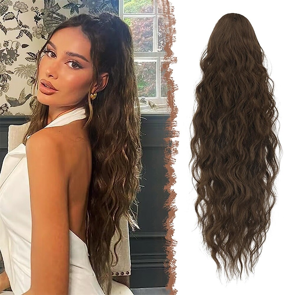 lang krullend golvend trekkoord paardenstaart extensions clip in golvend synthetische haarstukken trekkoord paardenstaarten haarstuk paardenstaart extensie voor vrouwen asblond 26 inch 2025 - $17.99 –P9