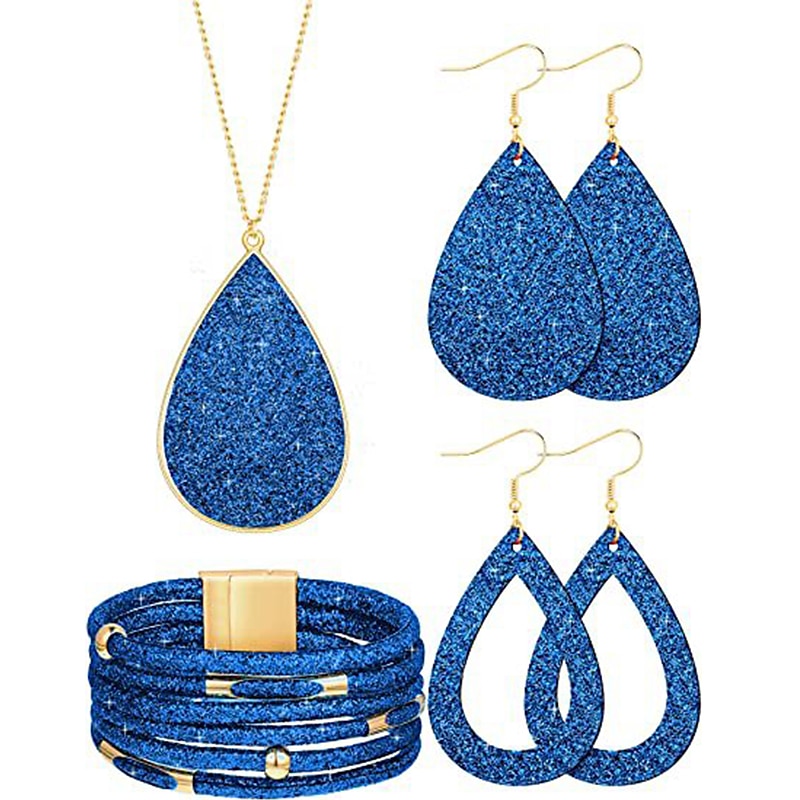 Conjunto de joyería de cuero, aleación de polvo de oro, collar, pendientes, collar, pulsera, conjunto combinado 2025 - $15.99 –P7