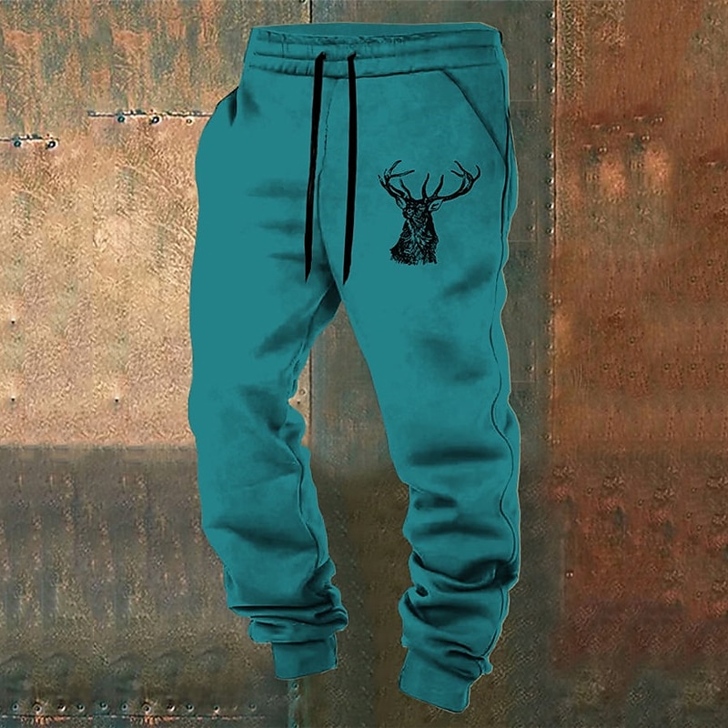 Elk Vintage Men's 3D Print Sweatpants Joggers Pants Trousers Outdoor Street Casual Daily Polyester Lake blue White Blue S M L Mid Waist Elasticity Pants 2025 - $25.99 –P1