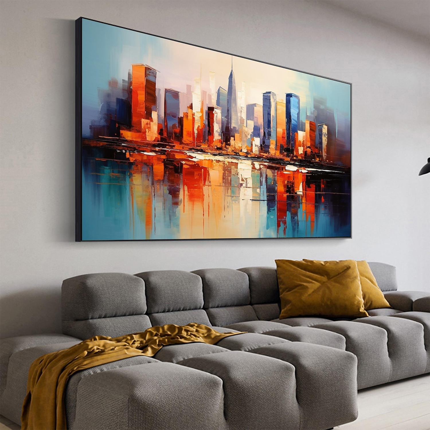 Handmade Original City Landscape Oil Painting On Canvas Wall Art Decor Coastal Building Painting for Home Decor With Stretched Frame/Without Inner Frame Painting 2025 - $147.99 –P7