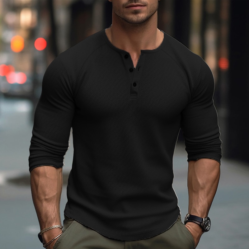 Per uomo Maglietta Maglia Henley Camicia a Maniche Lunghe Manica Lunga Semplice Moda Designer Essenziale Henley Vacanza Streetwear Uscire Primavera & Autunno Nero Bianco Blu marino Maglietta Henley del 2026 a $23.99 –P4