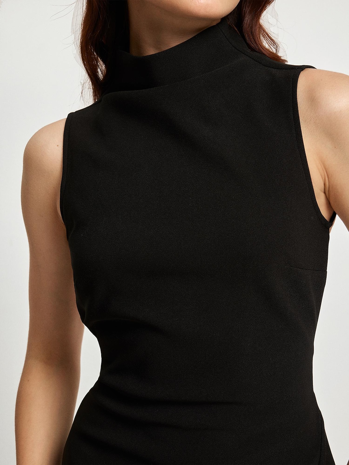 rochie neagra dama rochie fara maneci cu crapatura inalta rochie de petrecere midi cu gat inalt 2025 - $22.99 –P5