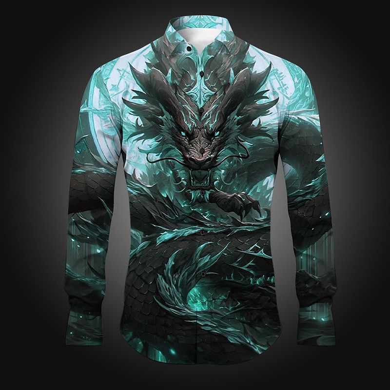 Homme Dragon Chemise Chemise boutonnée manche longue Abstrait Usage quotidien Sortie Printemps été Col rabattu Imprimer Bouton bas Rouge Pourpre Bleu Vert foncé Violet de 2025 ? $26.99 –P3