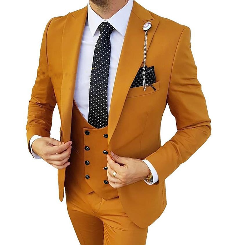 Wilde: Mustard Yellow & Navy Tweed 3-Pc Suit – Suit Republic