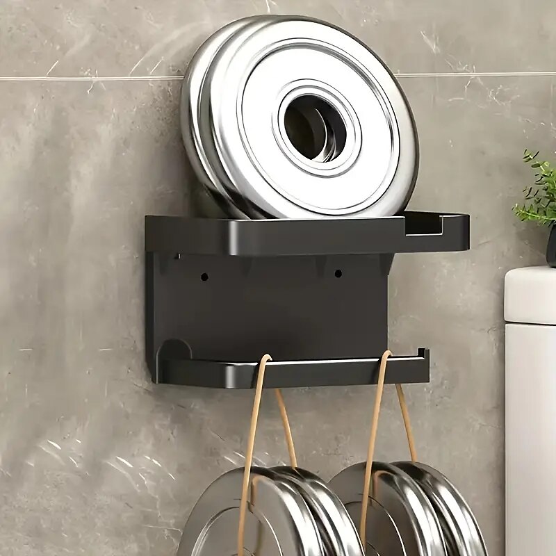 1 portaoggetti per carta igienica a parete & porta cellulare porta carta igienica autoadesivo con ripiano per telefono migliora il tuo bagno con porta fazzoletti nero antiruggine e bagno del 2025 a $9.99 –P4