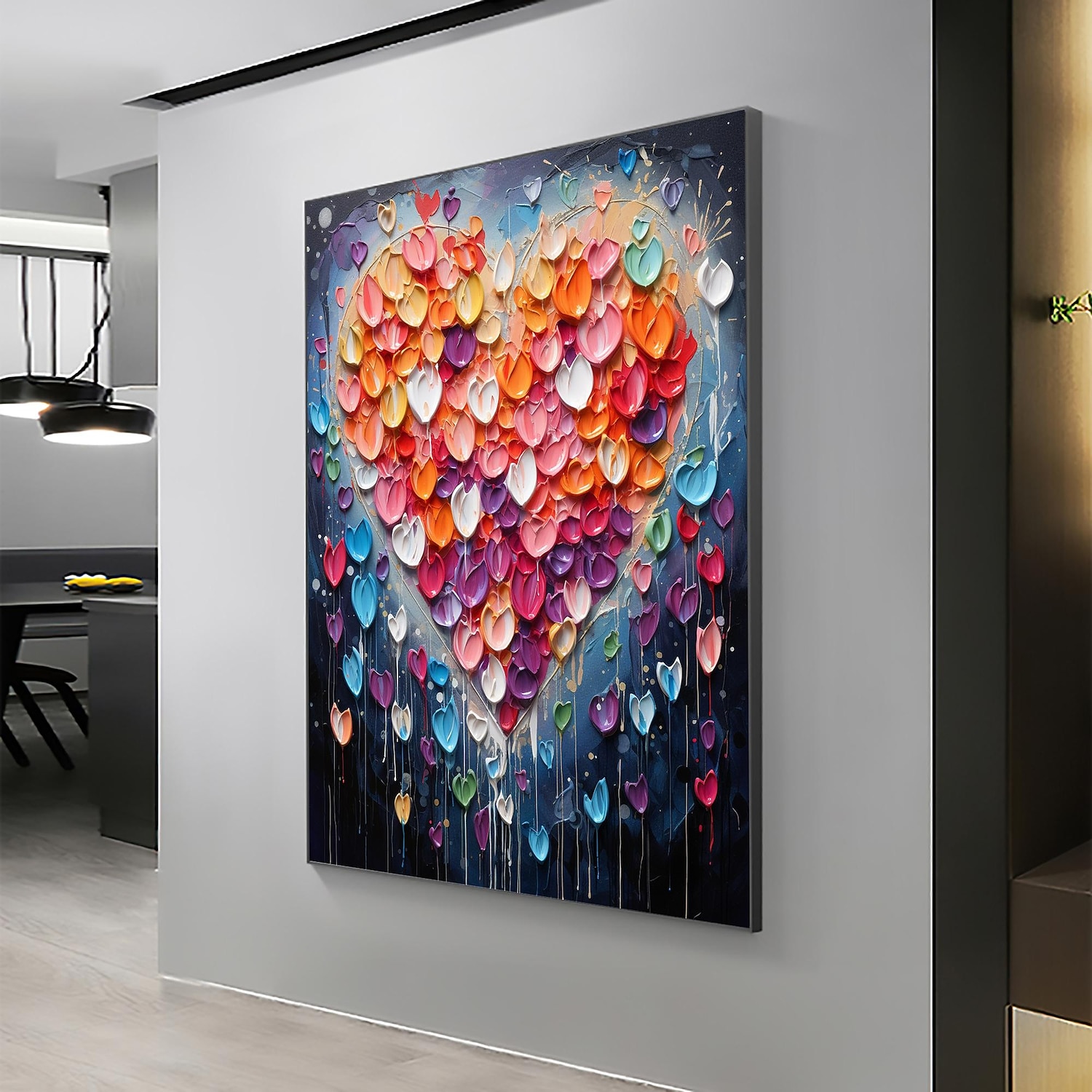 Pintura a óleo artesanal em tela, arte de parede, decoração original, colorida, amor para decoração de casa, com moldura esticada, sem pintura de moldura interna de 2026 por $114.99 –P9