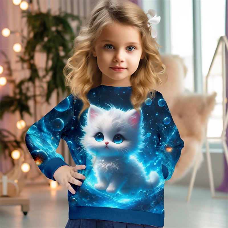 Mädchen 3D Katze Pullover Langarm 3D-Druck Frühling Herbst Modisch Strassenmode bezaubernd kinderkleidung 3-12 Jahre Rundhalsausschnitt Outdoor Casual Täglich Regular Fit 2025 - $16.49 –P2
