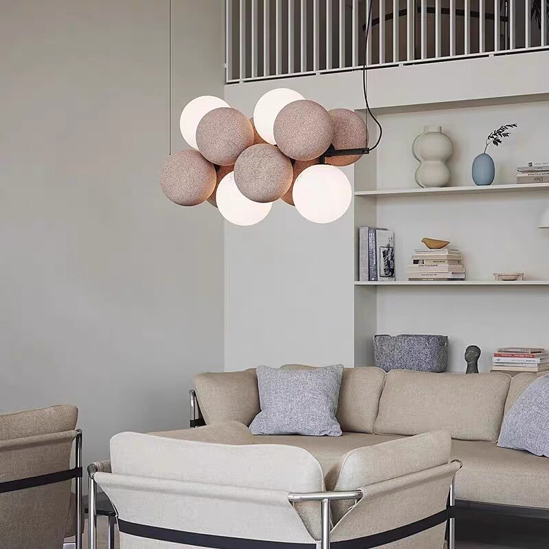 Artistic Style Velvet FabricPVC Simple Found Ball Molecular Pendant Lamp Bedroom Bedside Restaurant Pendant Lamp Creative Molecular Round Ball Pendant Lamp 2025 - $399.99 –P8
