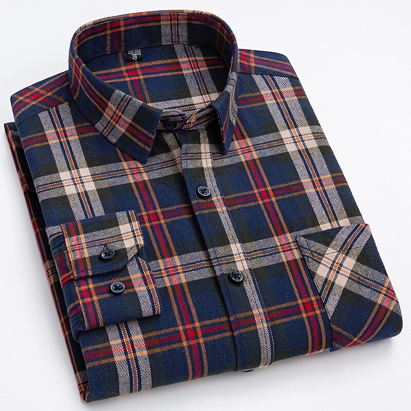 Men's Shirt Dress Shirt Plaid Office & Career Wedding Party Red Navy Blue Blue Orange Long Sleeve Lapel Spring &  Fall Clothing Apparel Front Pocket 2025 - $35.99 –P5