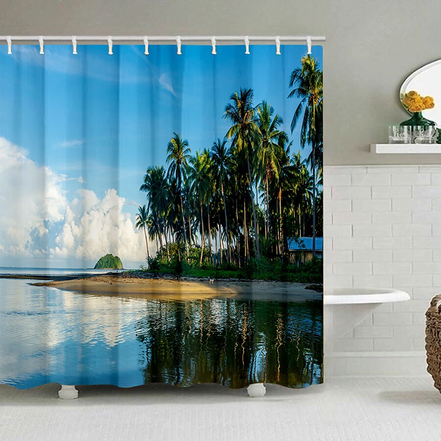 Shower Curtain with Hooks 180cm*180cm(70"*70") Polyester Washable Waterproof Ocean Beach Shells Pattern Bathroom Decor 2025 - $15.49 –P5
