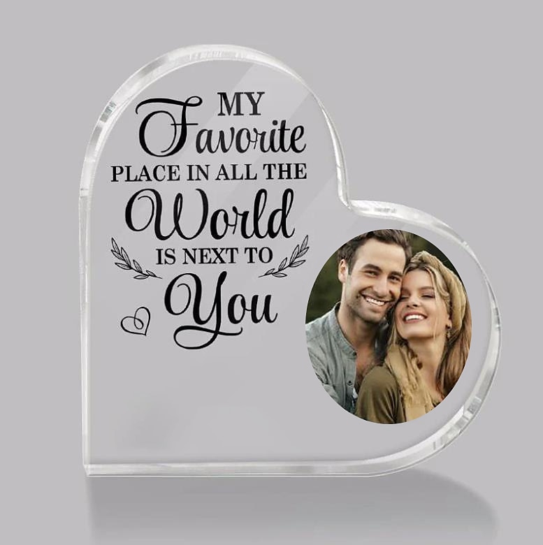 Personalized Photo Acrylic Heart Plaque - Custom Wedding Gift for Couple Plaque Decoration Wedding Gift Mother's Day Anniversary Gift - Gift For Him Gift For Her My Favorite Place Couple 2025 - $12.49 –P6