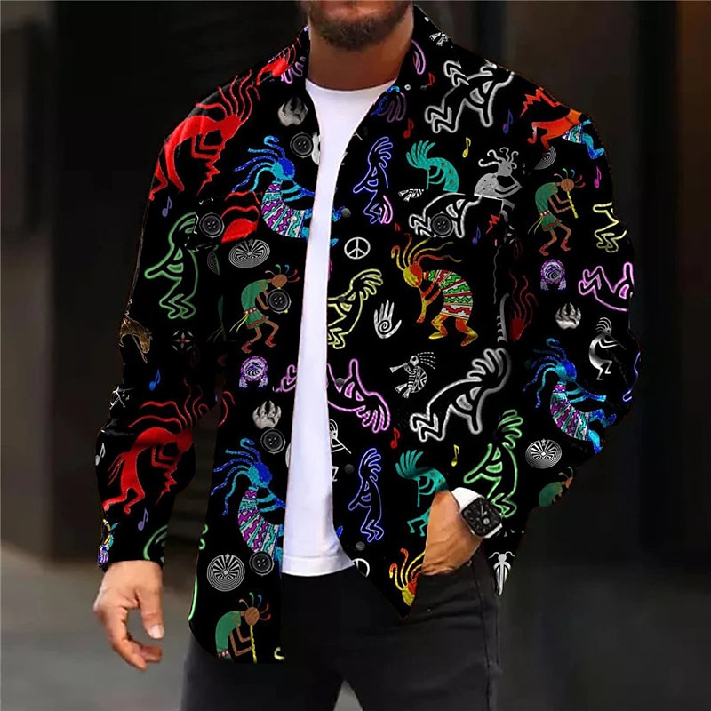 Men's Paisley Shirt Shirt Jacket Overshirt Long Sleeve Vintage Boho Daily Wear Going out Weekend Fall & Winter Turndown Pocket Print Button-Down Black Burgundy 2025 - $37.99 –P2