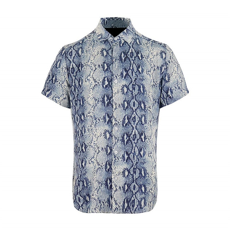 Men's Snake Skin Pattern Shirt Western Shirt Button Up Shirt Short Sleeve Abstract Daily Wear Going out Weekend Autumn / Fall Turndown Print Button-Down Navy Blue Blue Brown 2025 - $24.99 –P1