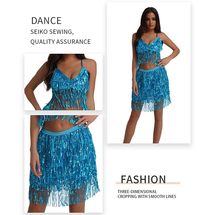 Femme Danseur Danse du ventre Danse Spectacle Costume de danse du ventre Robe de boîte de nuit Brille & Scintille Polyester Argent Bleu Clair Noir Haut Jupe de 2025 ? $37.99 –P14