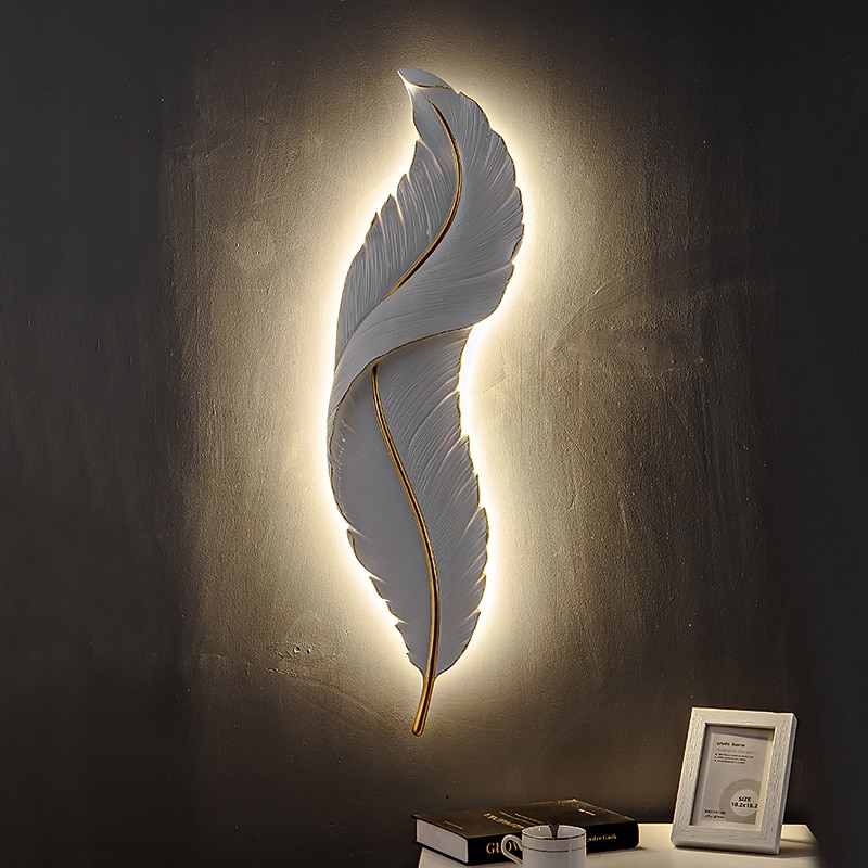 Luz de pared LED moderna y regulable, luz de pared blanca elegante con diseño de plumas, luz de pared LED de 3000k-6000k para dormitorio, sala de estar y pasillo 2025 - $175.99 –P4
