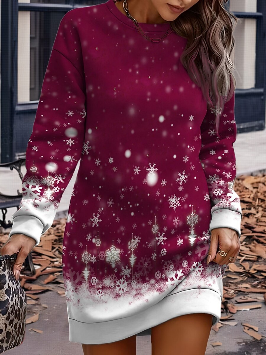 Femme Mini robe Robe sweat Robe casual Robe d'hiver Mini-robe Noël Chaud du quotidien Travail Plein Air Casual Standard Motif de flocon de neige manche longue Col Ras du Cou Vin bleu marine Bleu de 2025 ? $26.99 -P3