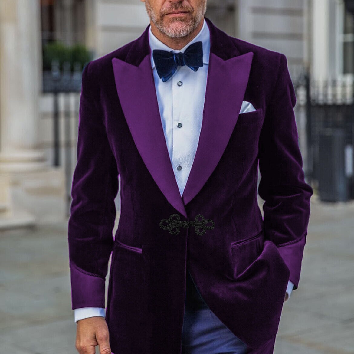 Chaqueta de hombre de terciopelo blazer esmoquin moda de fiesta en color sólido negro burdeos púrpura de ajuste a medida de un solo botón 2025 - $103.99 –P4