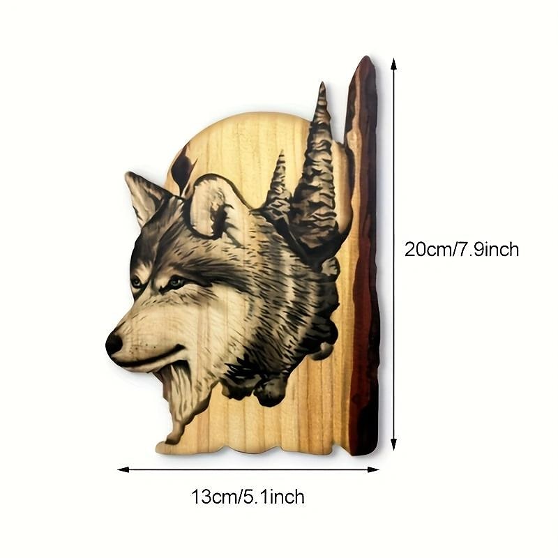 Escultura colgante de pared artesanal tallada en animales, decoración pintada a mano de ciervo, oso mapache de madera, para la sala de estar del hogar 2025 - $10.99 –P4