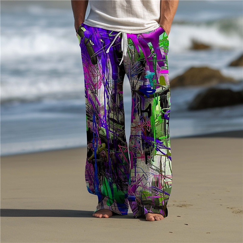 Color Block Graffiti Abstract Men's 3D Print Pants Trousers Outdoor Daily Wear Streetwear Polyester Yellow Dark Purple Red S M L Medium Waist Elasticity Pants 2025 - $25.99 –P5