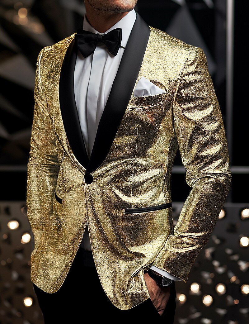 Herr Studenten Kavaj Företag Cocktailfest Bröllopsfest Mode Ledigt Vår & Höst Polyester Paljett Knappar Ficka Bekväm Enkelknäppt Blazer Silver Svart Vinröd Kungsblå 2025 - $66.99 –P4