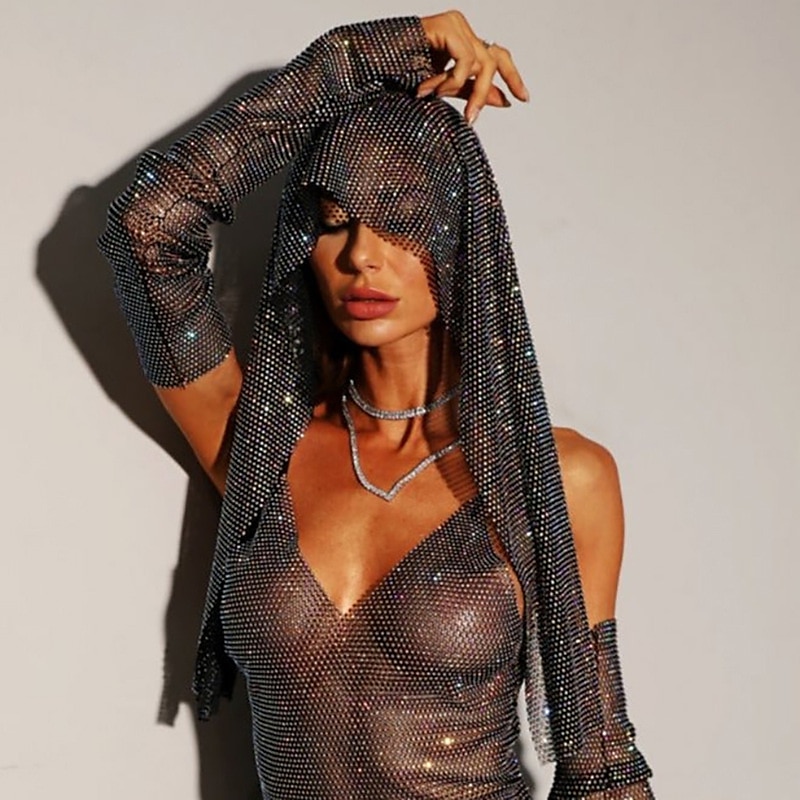 Strass a rete trasparente Avvolgimento della testa sciarpa sciarpa Metallico Brillanti Sensuale Poliestere Per Da discoteca Cosplay Carnevale Per donna Bigiotteria Gioielleria di moda del 2025 a $24.99 –P3