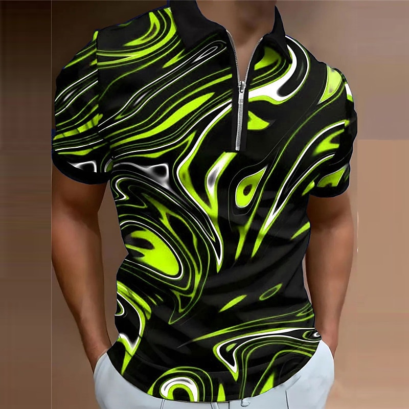 Men's Graphic Zip Polo Shirts Golf Shirt Short Sleeve Polo Shirts Collared Shirts Casual Vacation Wear Rave Wear Party Outfits 3D Print Quarter Zip Polo Spring & Summer Blue Purple Green 2026 - $23.99 –P2