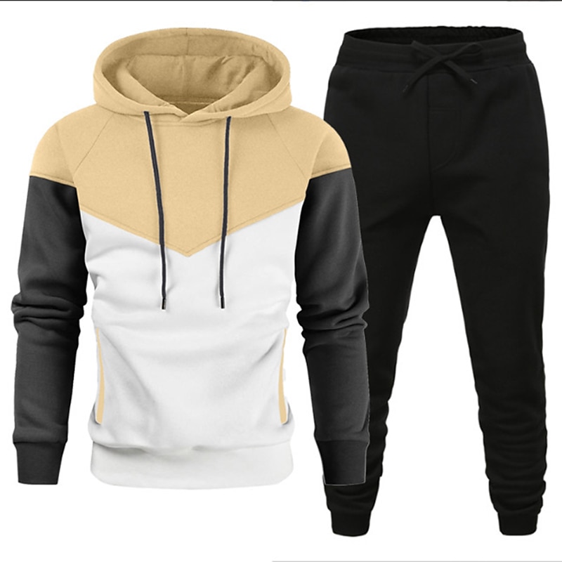 Men's Tracksuit Gym Shirt GYM Pants Workout Outfits Hooded Sports & Outdoor Daily Holiday Quick Dry Soft Color Block Black White Yellow Polyester Activewear Streetwear Sport Fall & Winter 2026 - $32.99 –P2