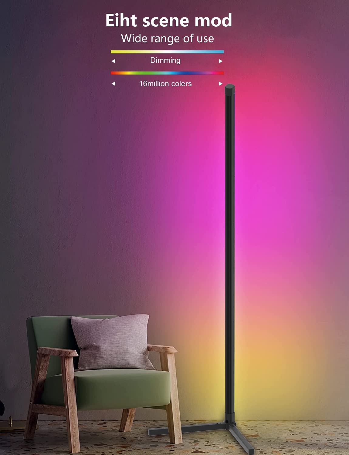 2025年 RGB LEDスマートライトイリュージョンフロアライトWiFi Bluetoothコーナーライト、音楽同期、音声検出、1.2m 74個のLEDビーズ、USB駆動、リビングルーム/寝室の雰囲気用  コレクション – $64.99 –P5