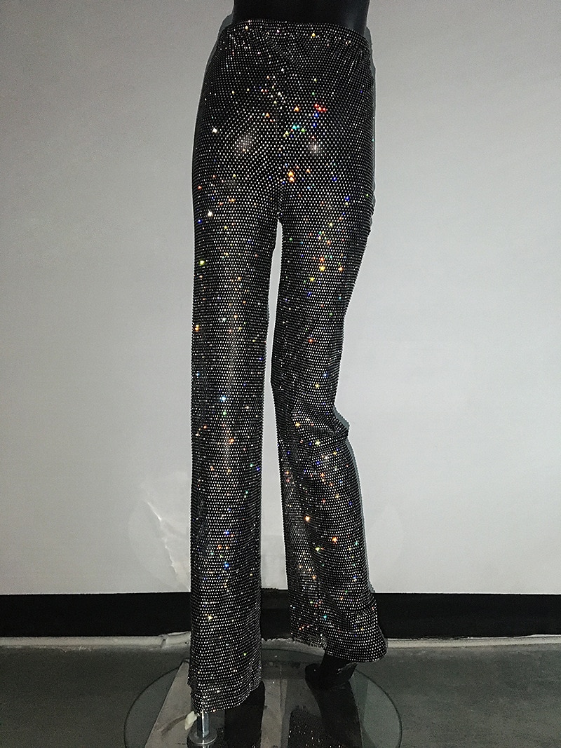 Metallic Sparkle Pants Sheer Mesh Rhinestone Cover Up Disco Solid Color Women's Party Club Pride Parade Adults' Pants 2025 - $86.99 –P11