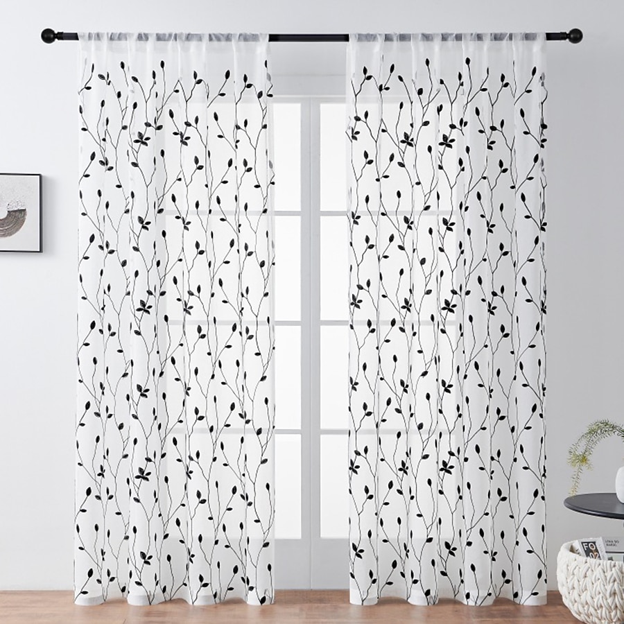 Rideau semi-transparent blanc brodé de feuilles, ensemble de rideaux à passe-tringle, panneau de fenêtre, drapé pour chambre de fille/chambre d'enfant/crèche/salon 1 panneau de 2025 ? $18.49 –P18
