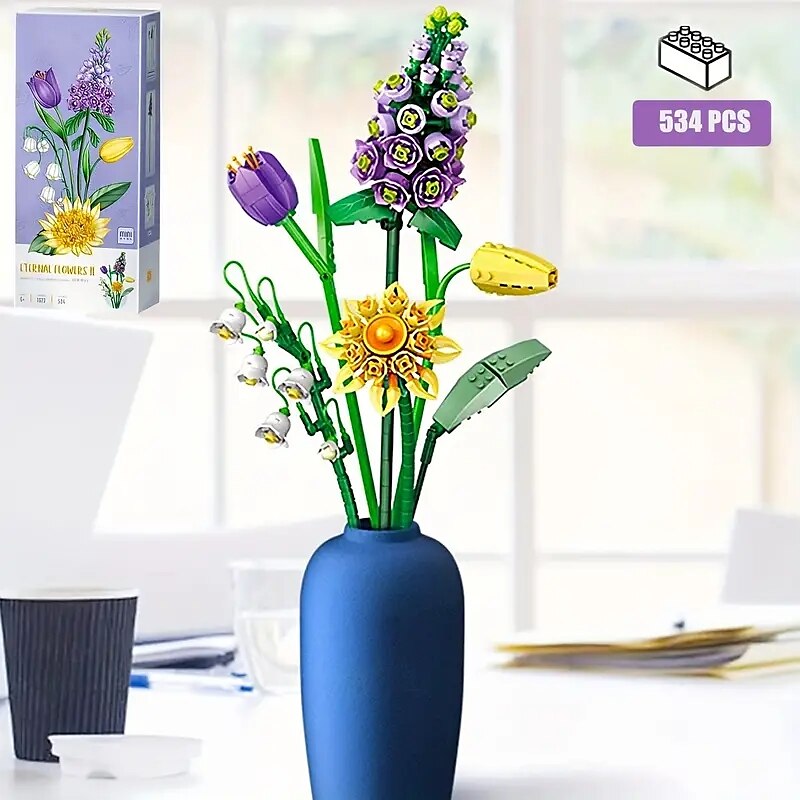 cadouri de ziua femeii set de buchete mini flori artificiale blocuri de construcție buchet de trandafiri model de decorare ghiveci cadouri de ziua îndrăgostiților pentru îndrăgostiți și fete ziua 2025 - $31.99 –P4