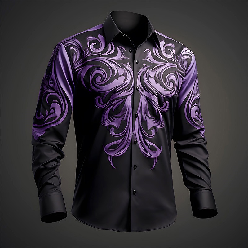Men's Shirt Button Up Shirt Long Sleeve Artistic Daily Wear Going out Fall & Winter Turndown Print Button-Down Light Blue Yellow Dark Green Purple Green 2025 - $26.99 –P1