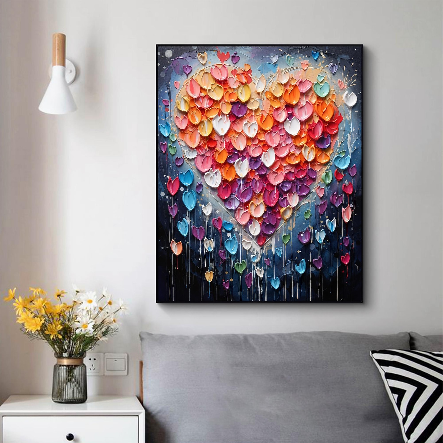 Pintura a óleo artesanal em tela, arte de parede, decoração original, colorida, amor para decoração de casa, com moldura esticada, sem pintura de moldura interna de 2026 por $114.99 –P11