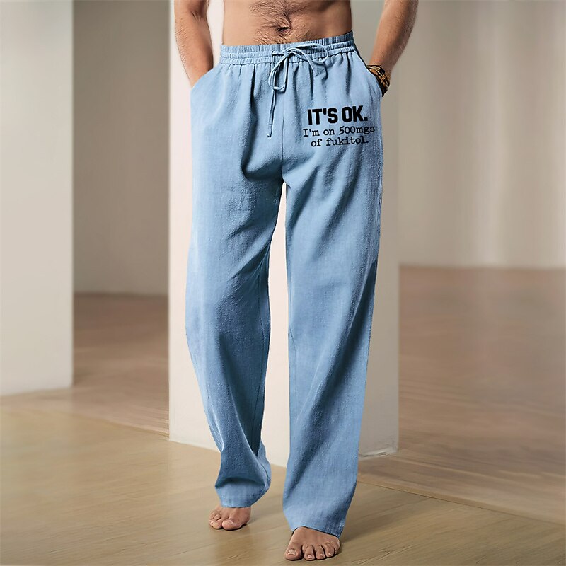 Homme Graphique Lettre Pantalons en Lin Pantalons Pantalons Amples Taille Moyenne Occasionnel Vacances Tenue quotidienne Sortir Printemps Automne Noir Bleu Vert de 2025 ? $28.99 –P1