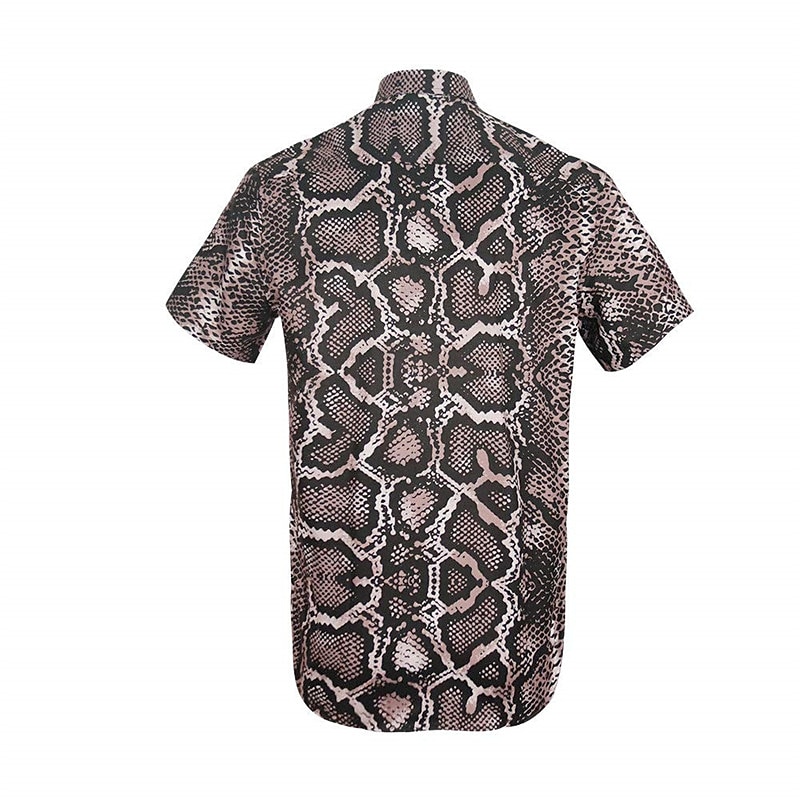 Men's Snake Skin Pattern Shirt Western Shirt Button Up Shirt Short Sleeve Abstract Daily Wear Going out Weekend Autumn / Fall Turndown Print Button-Down Navy Blue Blue Brown 2025 - $24.99 –P6