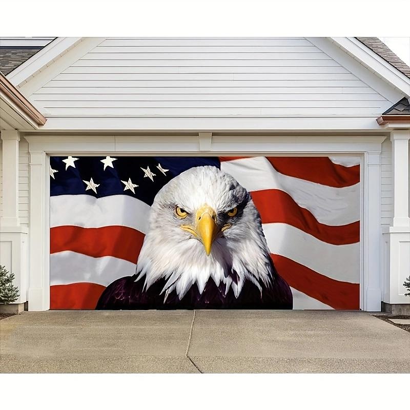 Couvercle de porte de garage extérieur avec aigle américain pour le 4 juillet bannière du jour de l'indépendance grande décoration de toile de fond pour la porte de garage extérieure décorations de 2026 ? $32.99 –P1