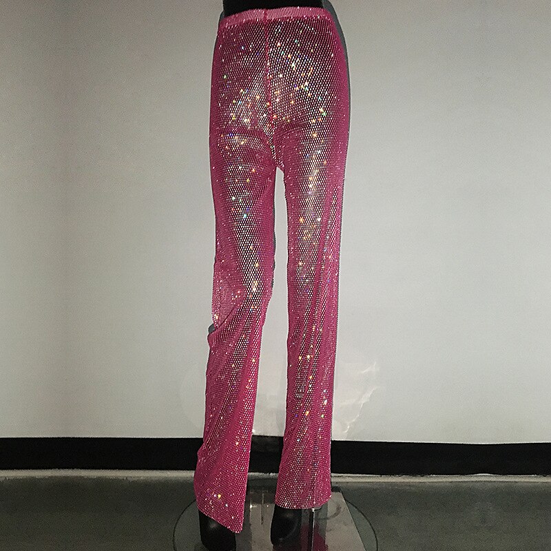 Metallic Sparkle Pants Sheer Mesh Rhinestone Cover Up Disco Solid Color Women's Party Club Pride Parade Adults' Pants 2025 - $86.99 –P12