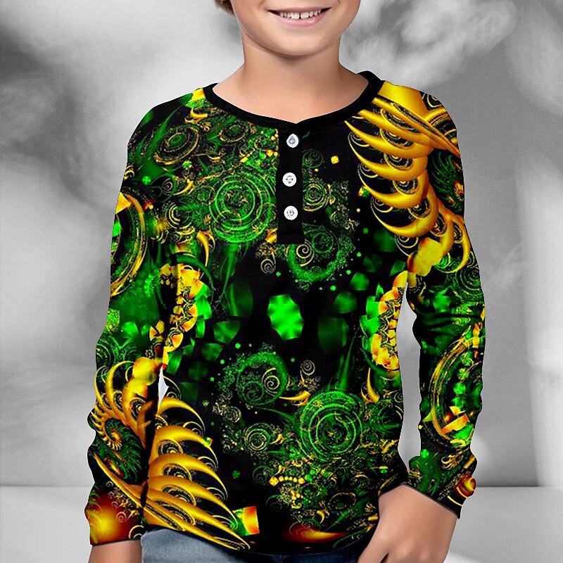 St Patrick Pojkar 3D Grafisk Henley skjorta Långärmad 3D-tryck Vår Höst Sport Mode Streetwear Polyester Barn 3-12 år Rund hals Utomhus Ledigt Dagligen Normal 2025 - $13.99 –P1