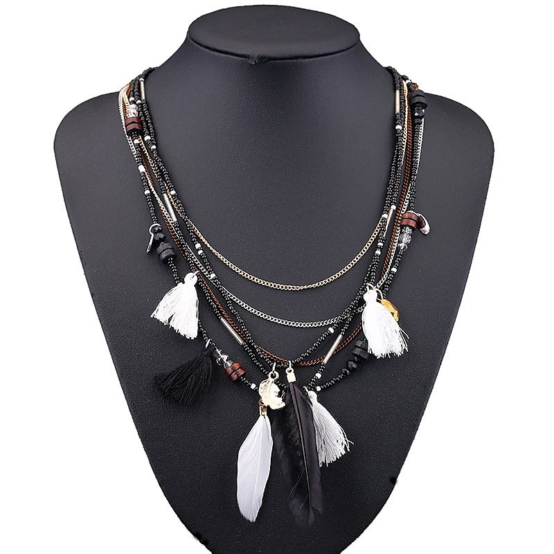 CARNIVAL Bohemian Multi layered Necklace Handmade Beaded Feather Fringe Sweater Chain Resin Rice Beads Tourism Jewelry 2025 - $14.99 –P3